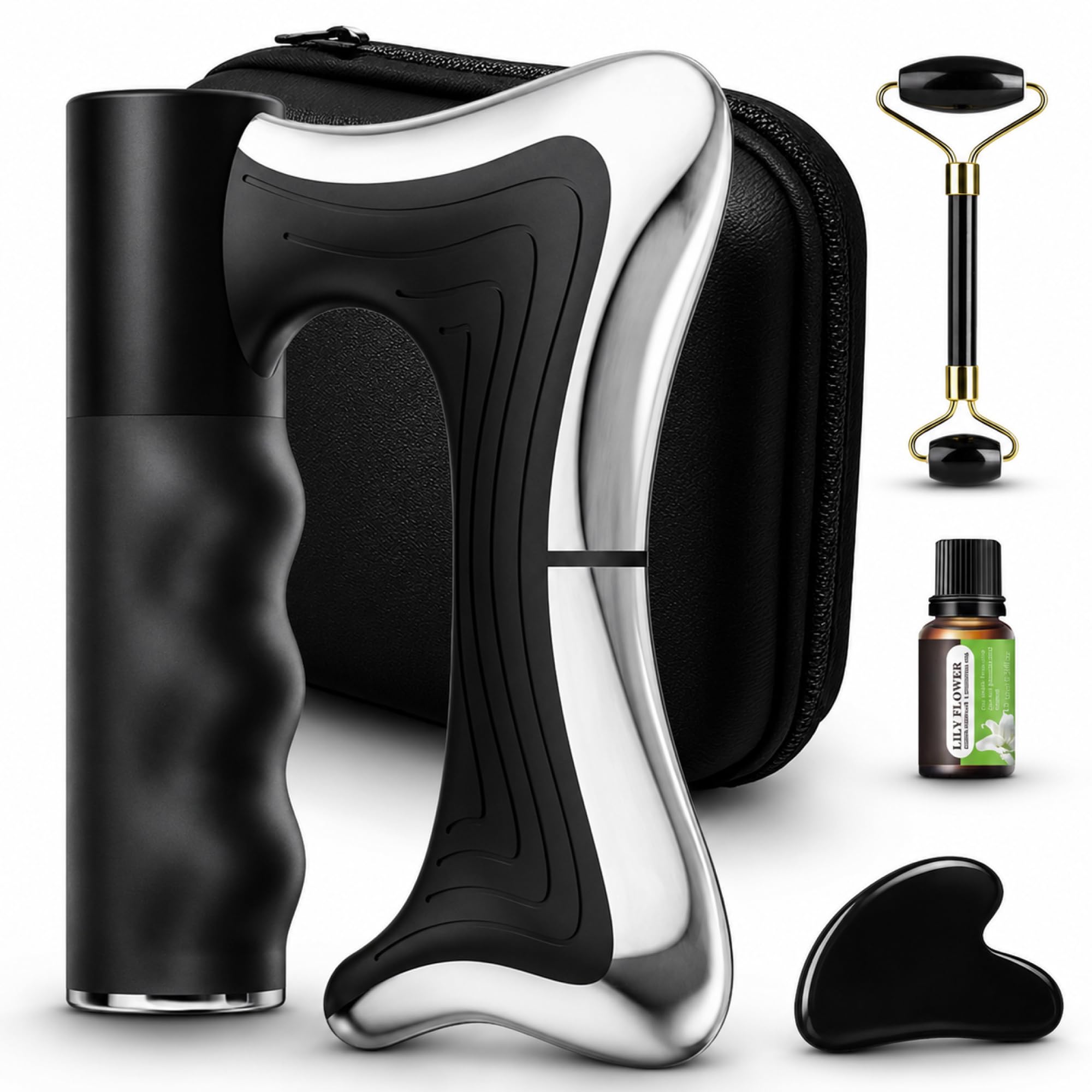 Saloi Heated Muscle Scraper Tool Kit with Jade Roller & Gua Sha Stone