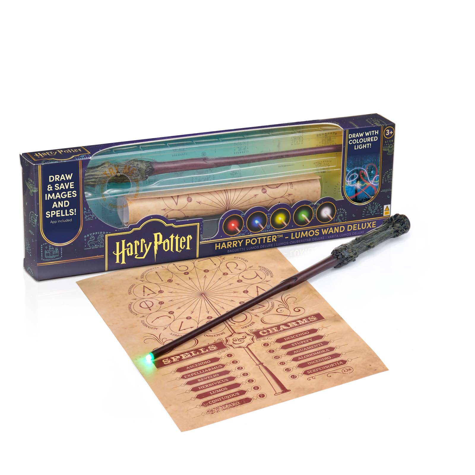 WOW! STUFF Harry Potter Light Up Magic Wand Harry Potter Movie Replica Resin with LED Colour Changing App & Magic Chart Size Approx. 35.0 cm Battery Operated