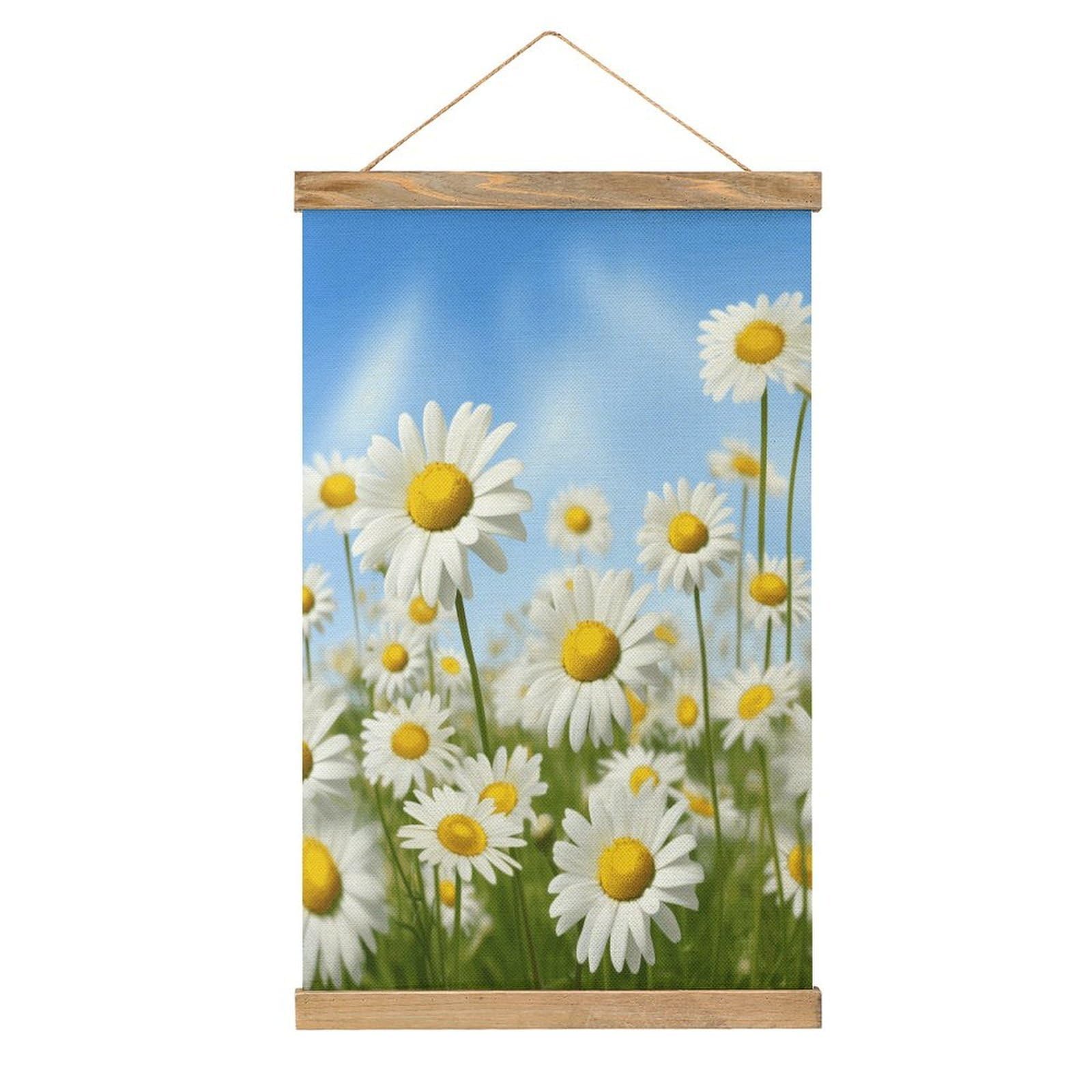 FekiLoot Spring Daisy Flowers Wall Art Poster Hanger Frame Linen Wall Art Decor Vintage Hanging Poster Hanging Wall Decor Rustic Retro Wall Art Print for Living Room Decor 20.4 X 13.1Inches