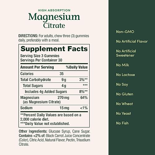 Miniatura 6 de Nature's Bounty Gomitas de magnesio de 270 mg, apoya la salud ósea, nerviosa, muscular y cardíaca (1), 90 gomitas