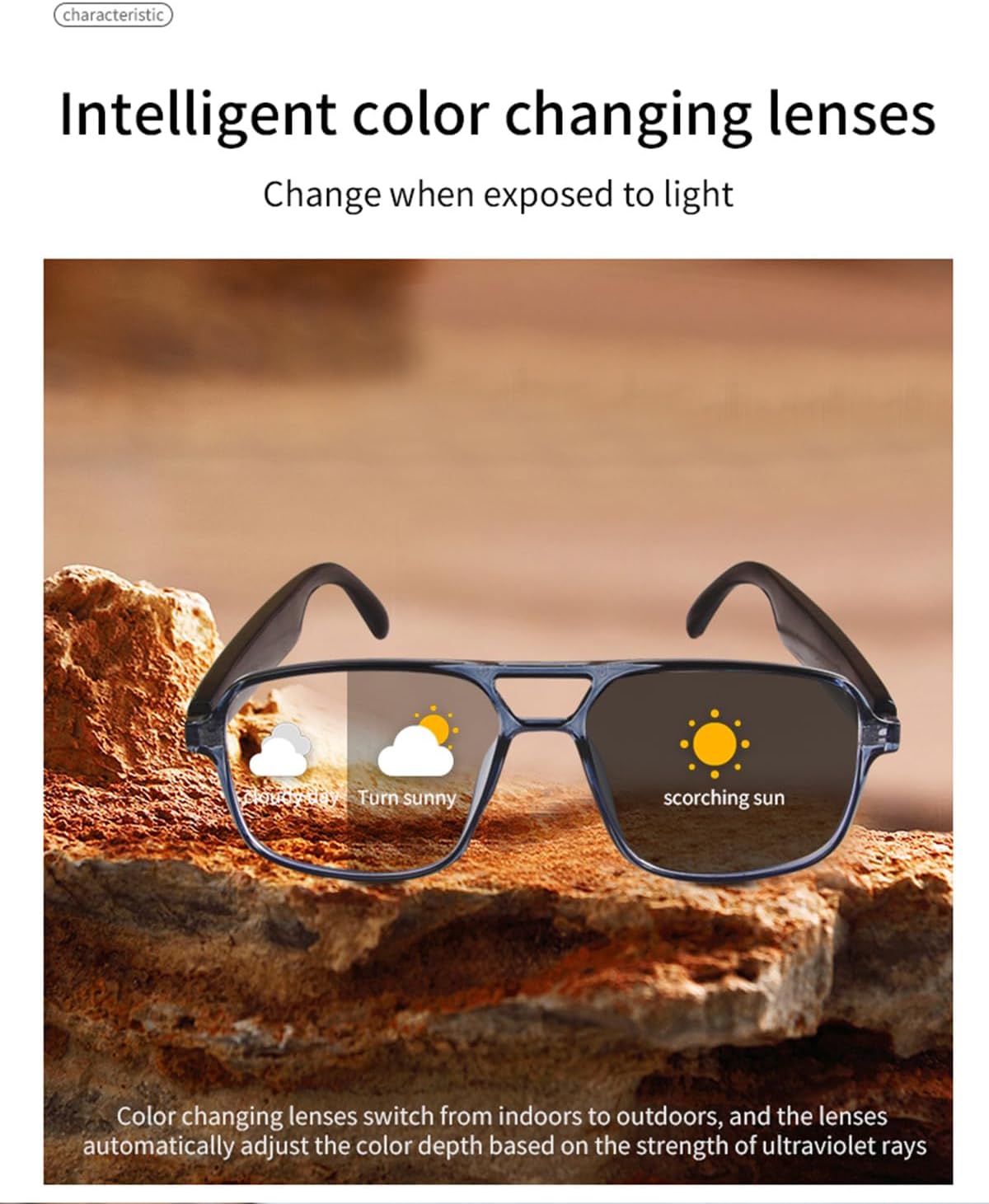 Smart Bluetooth Glasses for Men Audio Speaker Bluetooth Eyeglasses Glasses with Speakers Smart Glass Blue Tooth Sunglasses Gafas Inteligentes para Hombre
