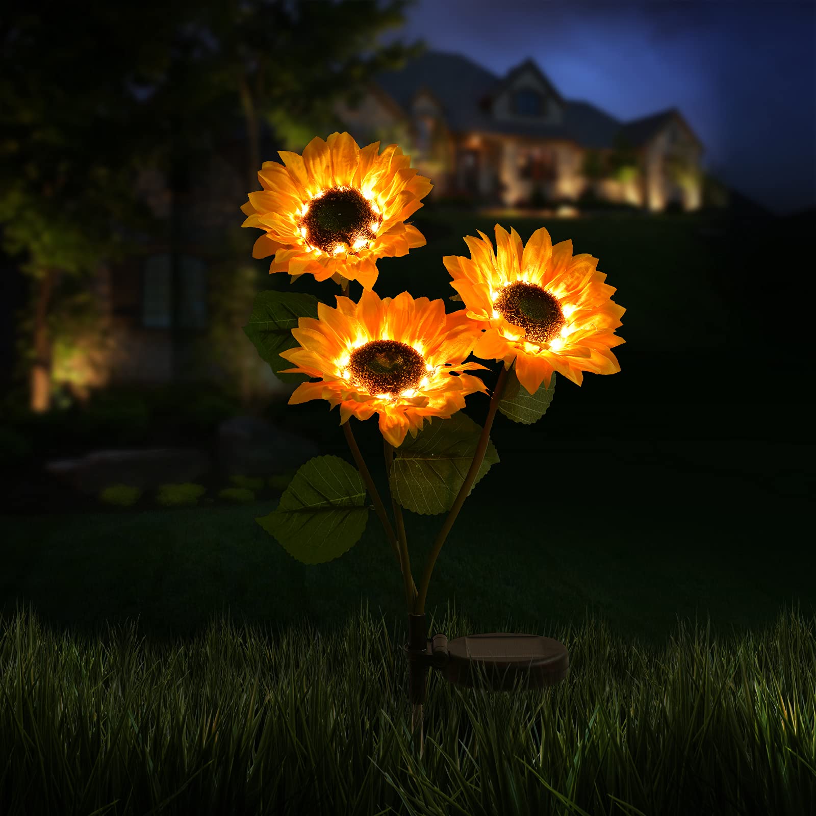 Solar Sunflower Lights,Upgrade Solar Powered Sunflower Lights with 3 Sunflower,LED Solar Lights Outdoor for Patio Lawn Garden Yard Pathway Decoration