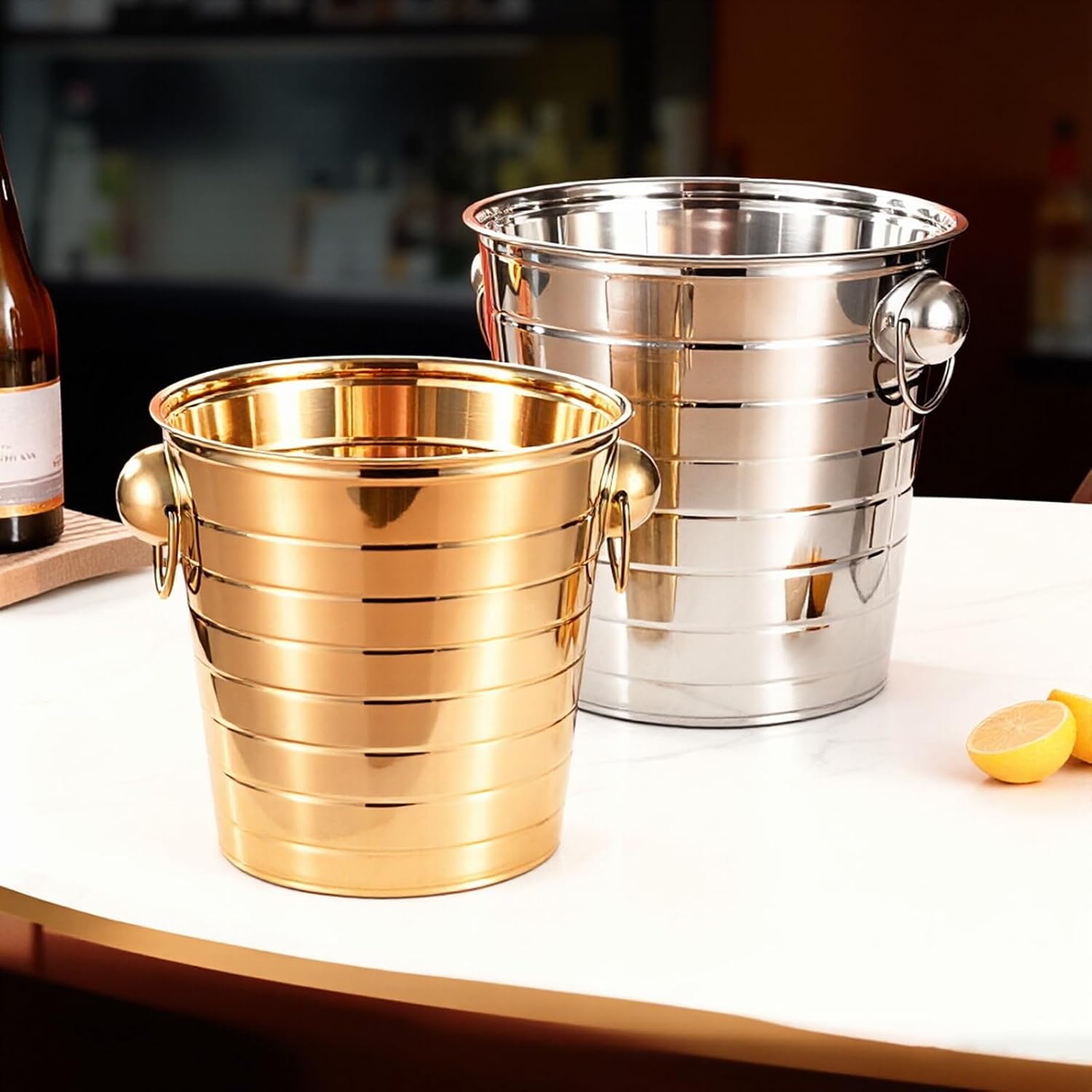 Ice Buckets For Parties Metal Bucket Ice Buckets For Parties Thick Wine Cooler Bucket For Bar, Home, Parties, For Wine Or Champagne Bottles(Gold,101oz (3L))