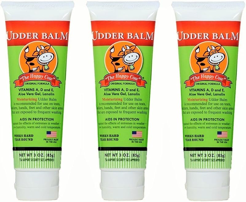 Udder Balm Happy Cow Creme Balm Hidratante com Fragrância de Limão, 3 unidades