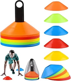Juego de Conos de Fútbol, 50 Piezas Conos De Disco para Entrenamiento con Soporte de Almacenamiento, Bolsillos de Malla, Conos de Marcado para Entrenamiento de Fútbol y Marcado de Canchas