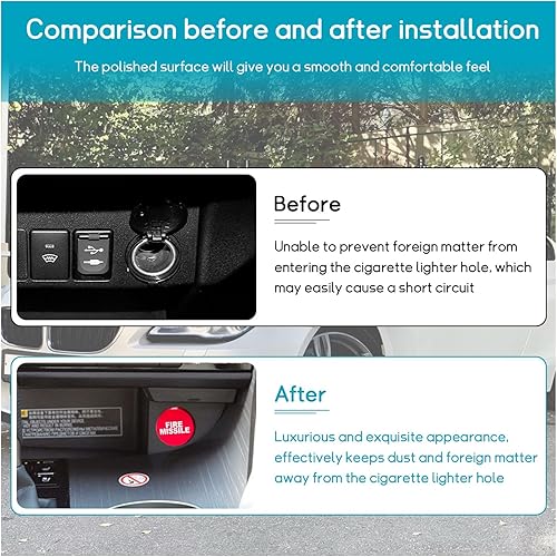 Miniatura 5 de Augeny Cubierta para encendedor de cigarrillos de automóvil, botón de misil de fuego de aluminio a prueba de polvo, cubierta universal para enchufe
