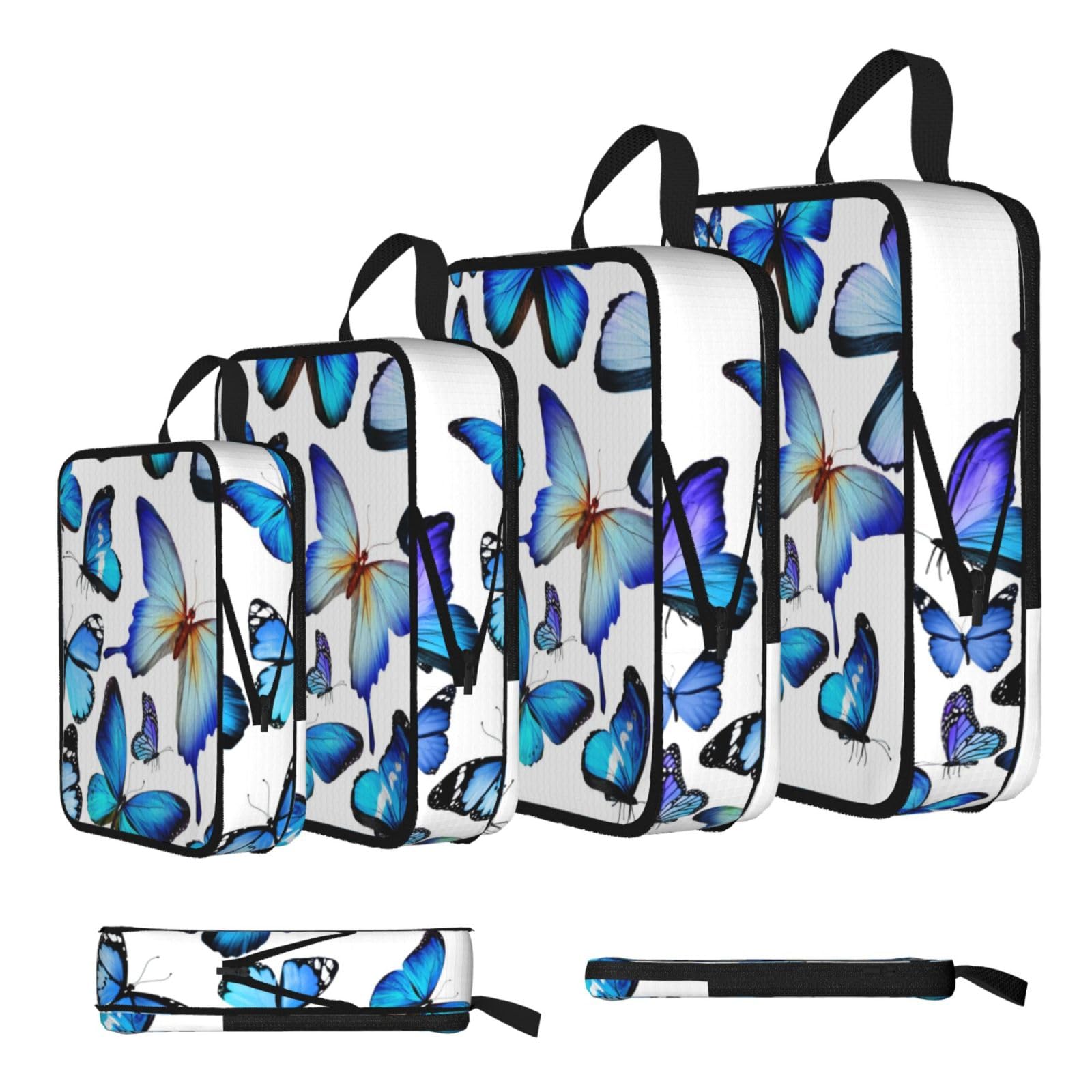 Esnaiuvcd Black Colorful Butterfly Print 4 Set Compression Packing Cubes For Suitcases,Expandable Storage Bags Organizers