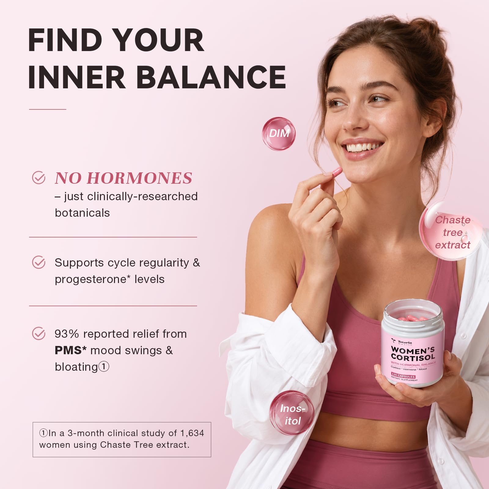 Totaria Women's Cortisol with Hormonal Balance | Stress Relief - Ashwagandha, L-Theanine, Magnesium, Myo-Inositol, Mood, Focus & Sleep Support, PMS* 120 Ct. — Amazon image 7