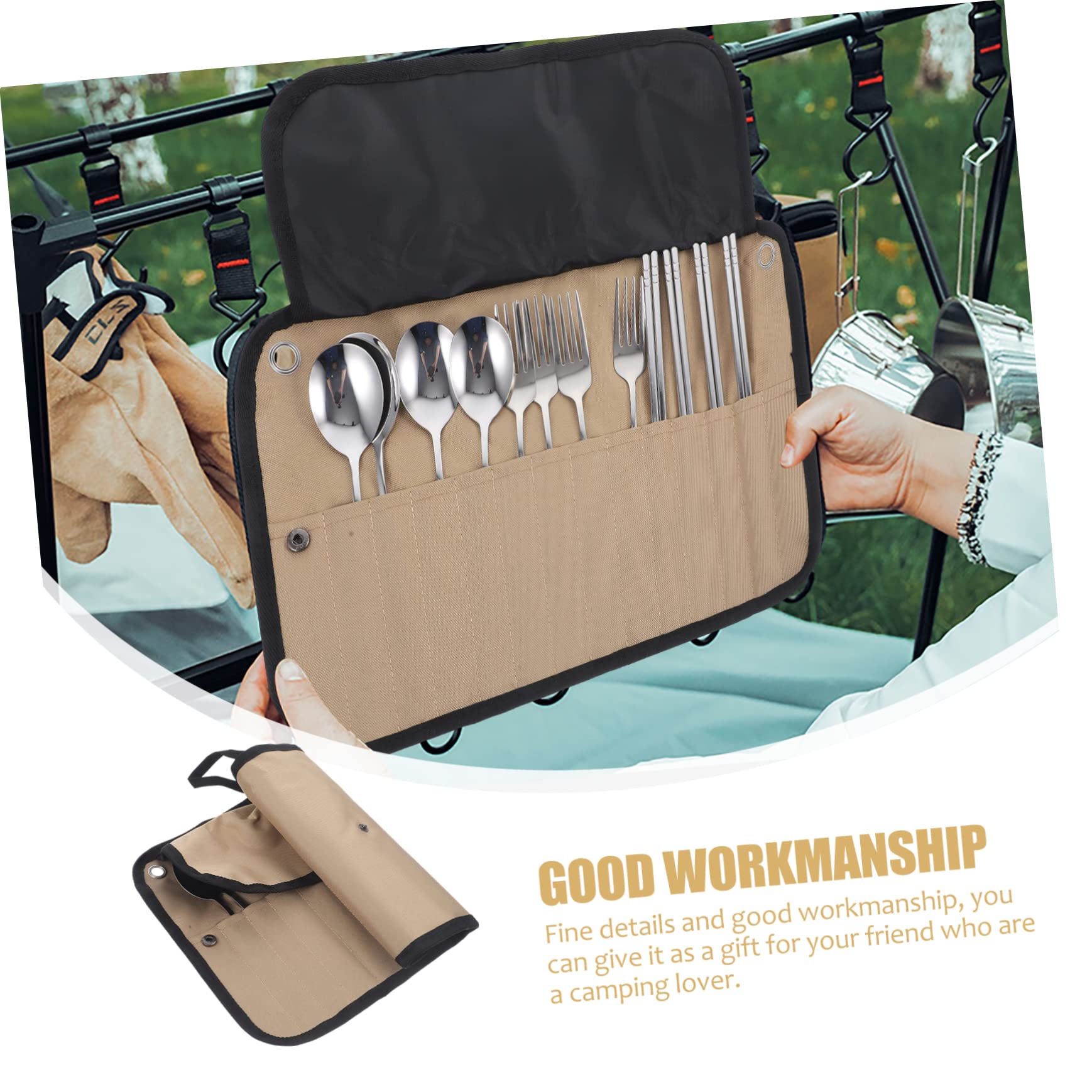 Toyvian Set Posate da Campeggio in Acciaio Inossidabile Cucchiaio, Forchetta, Coltello e Coperchio, Design Compatto per Picnic, Escursioni e Uso in Casa