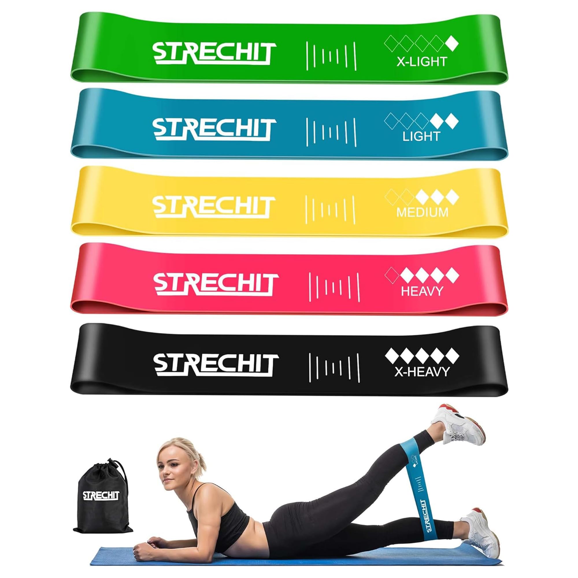 Resistance Bands for Men and Women with Different Resistance Levels for Shaping Legs & Glutes - Exercise Band for Gym, Yoga, Home Exercise, Workout with Carrying Bag & Posture Guide