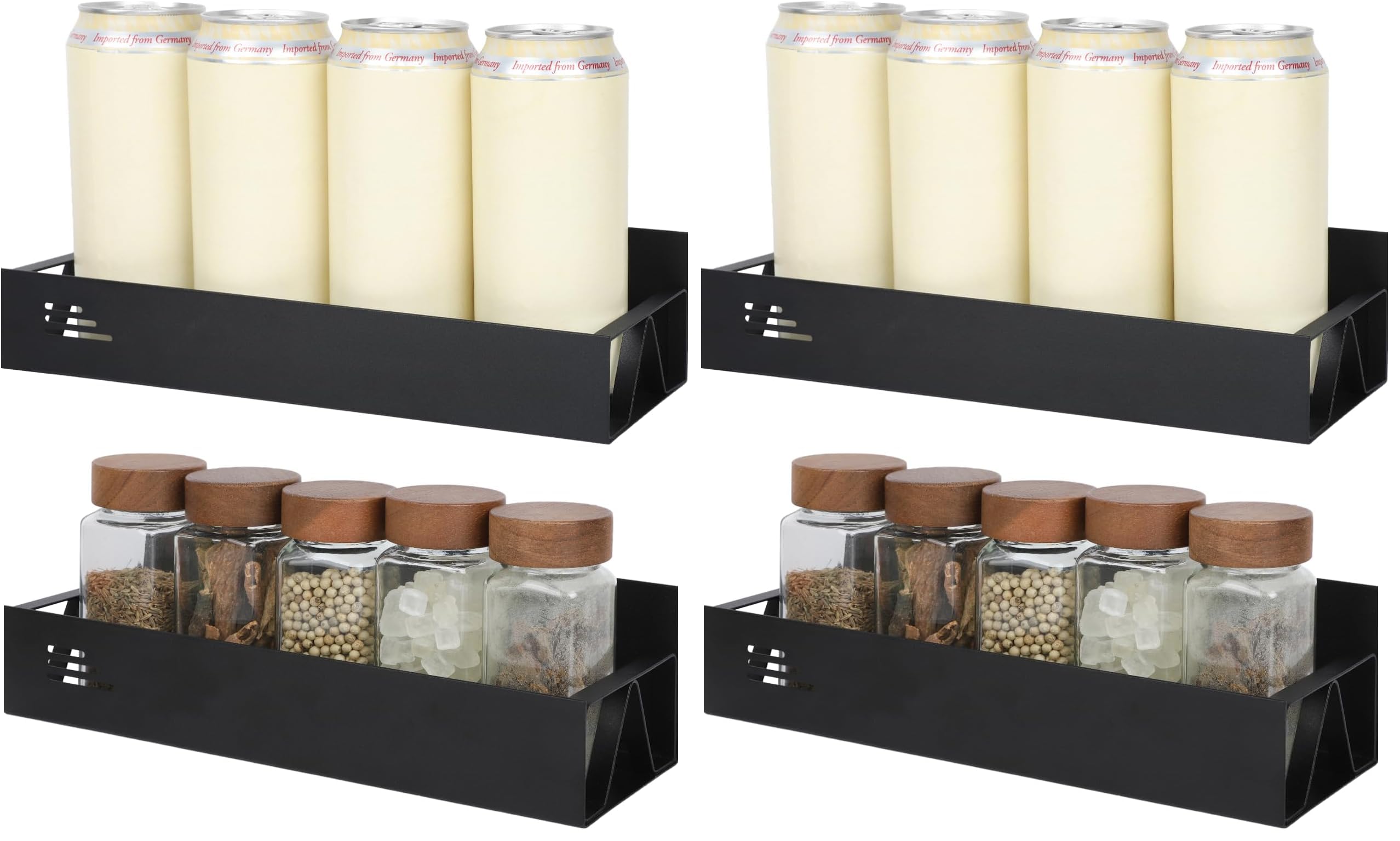 Cozary 2 Stück Magnetisches Regal, Gewürzregal Magnetisch, Schwarzes Kühlschrankregal, Gewürzregal für Küche Badezimmer Balkon, Magnetisch, Keine Bohrlöcher Erforderlich, Rostschutz (Packung mit 2)
