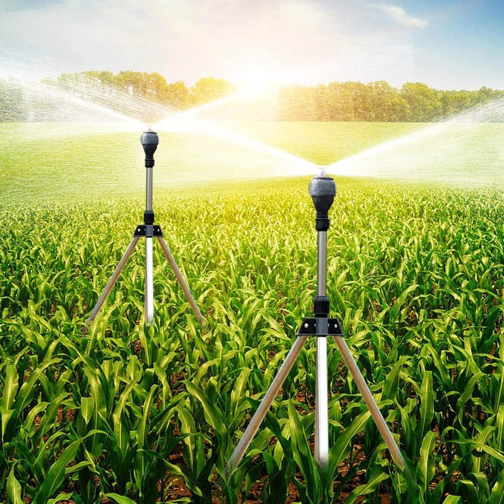 Irrigatore rotante a treppiede, irrigazione rotante automatica, irrigatore d'acqua per prato, irrigazione a 360 gradi, irrigatore telescopico per giardino e cortile (2 pezzi)