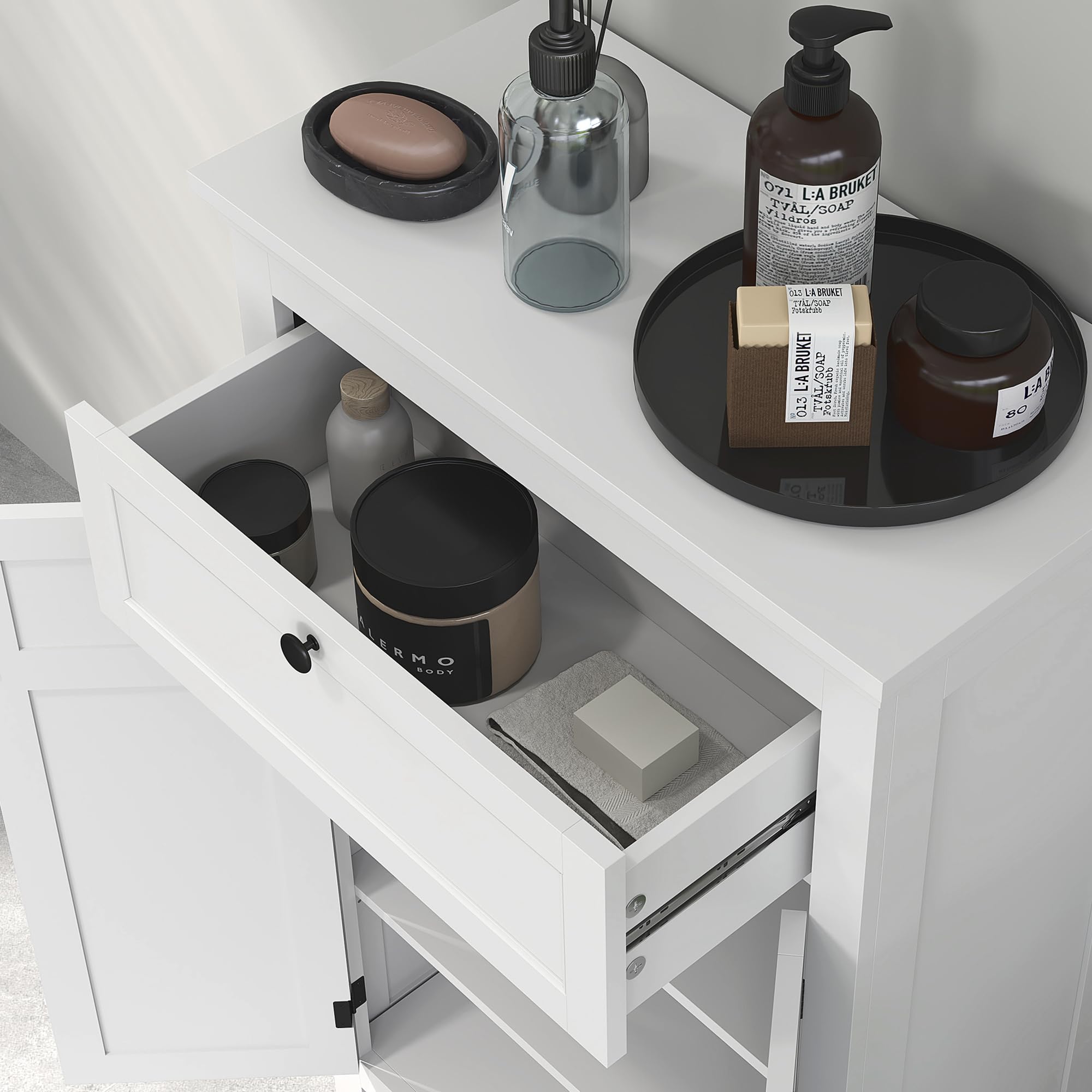 HOMCOM Columna de Baño Armario Alto 2 Puertas Cajón 60x30x102,5 cm Blanco | Estantes Ajustables, Diseño Moderno