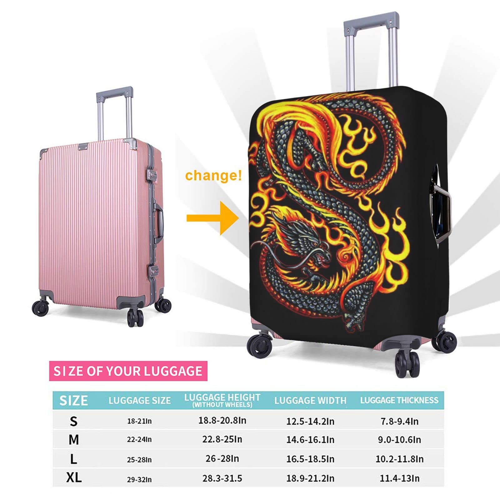 HJLUUFT Housse De Protection Valise XL Motif Dragon Blanc - Anti-rayures, Lavable Et Élastique