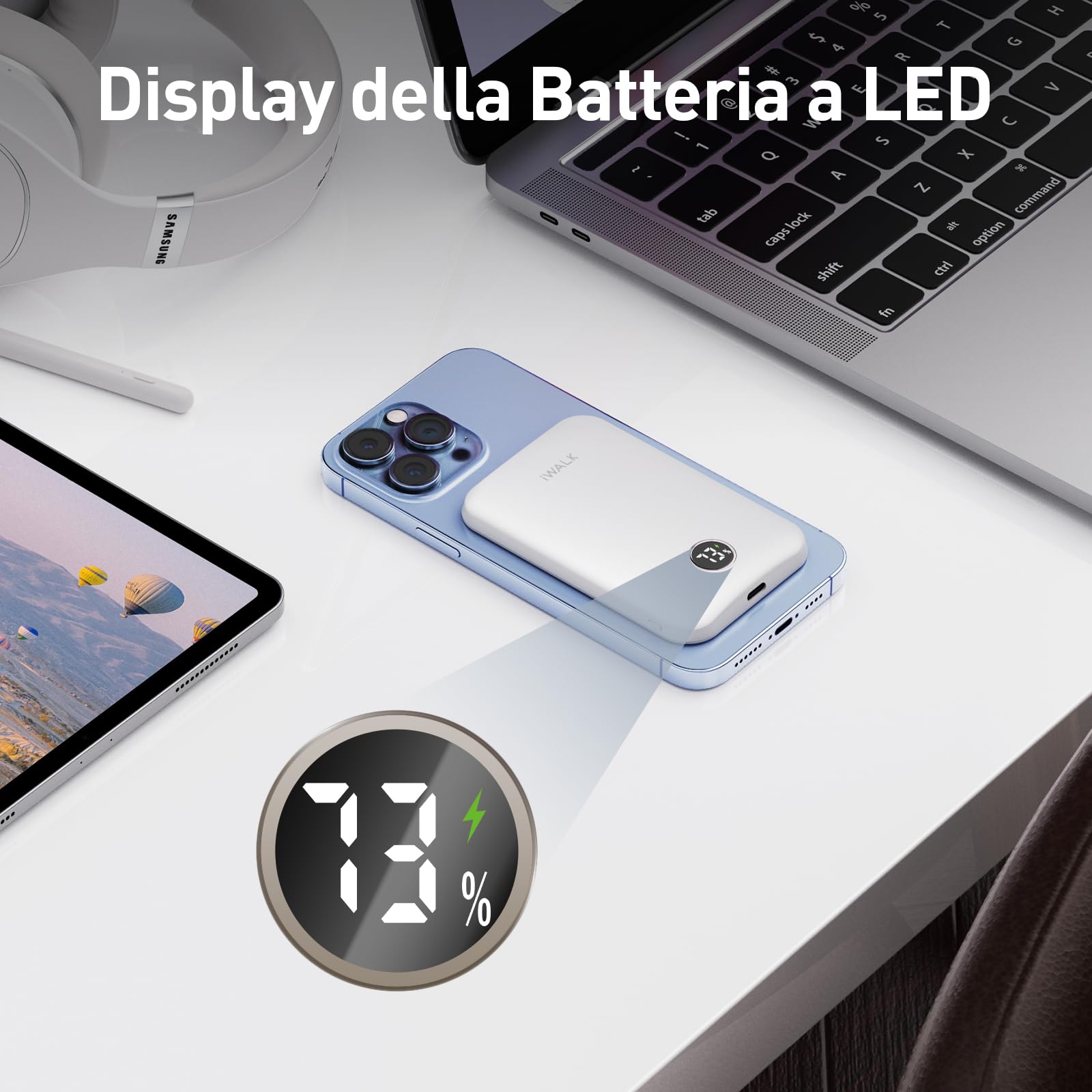 iWALK Power Bank per Magsafe, 5000mah Magnetico Powerbank, 18w PD Ricarica Rapida, USB-C Wireless Caricatore, compatibile con Custodie MagSafe, iPhone 15 Pro Max/15 Pro/15/14/13/12, Bianco