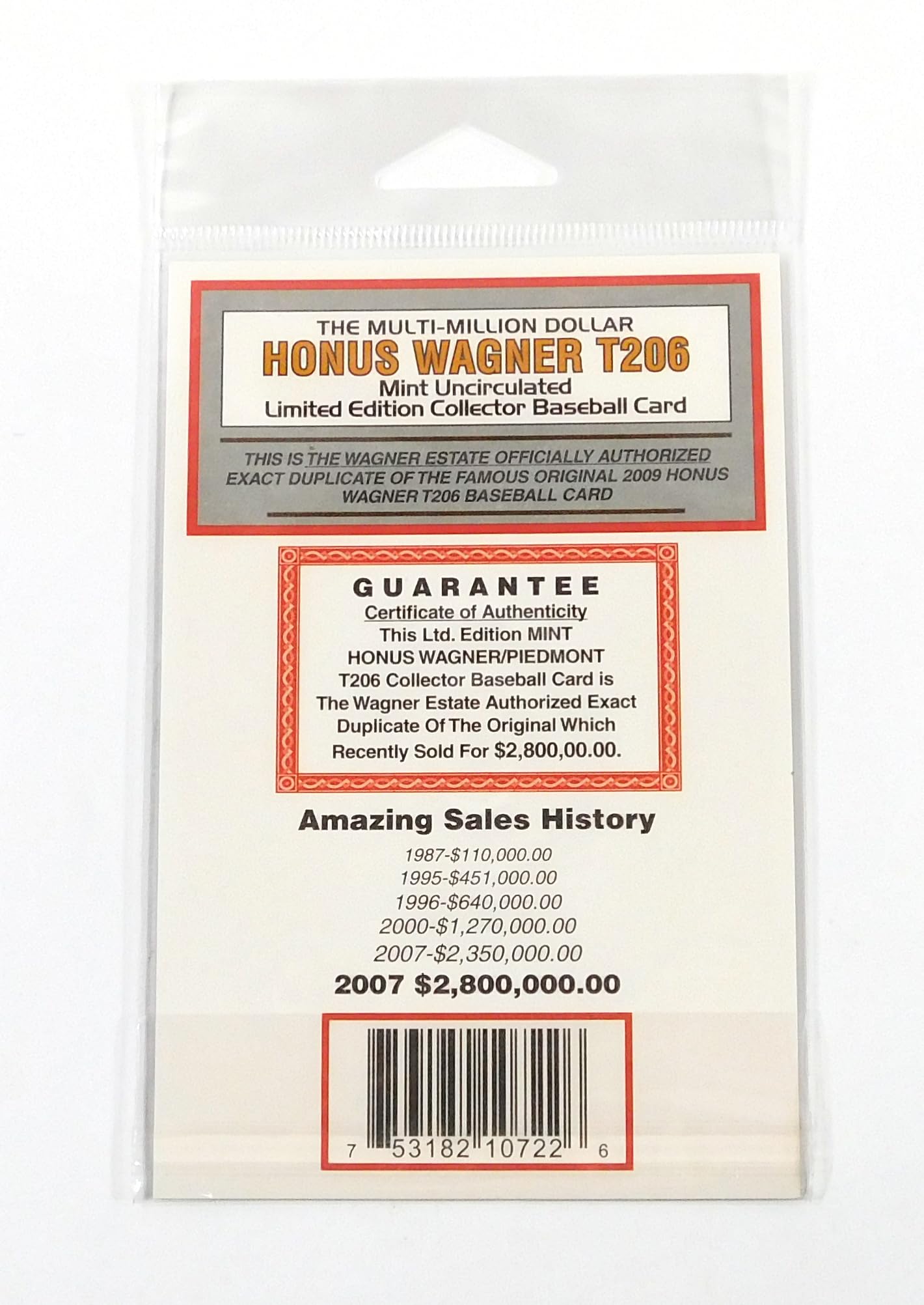 Amazon.com : Honus Wagner T206 MT9 Mint Uncirculated Limited Edition  Collector Baseball Card (Certificate of Authenticity) (Replica) : Sports &  Outdoors