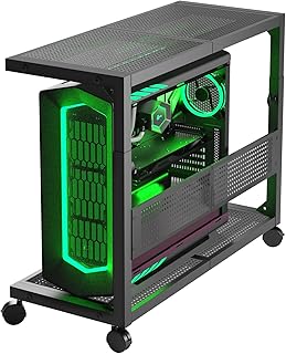 Moricher Soporte de torre para computadora, altura ajustable, 2 niveles, ATX, soporte de PC para impresora de piso, tablero de clavijas con ruedas giratorias y alfombrilla de mouse para accesorios de
