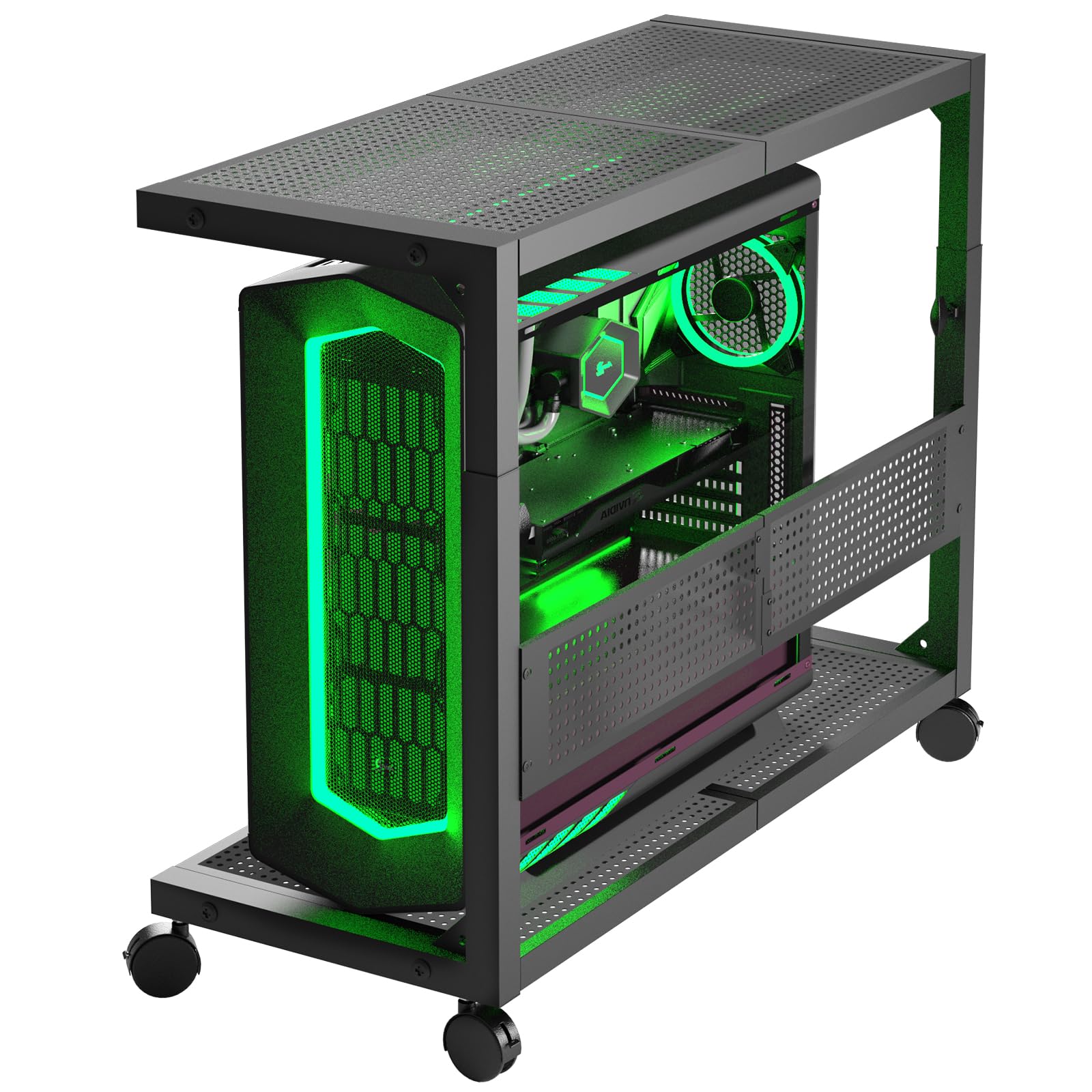 Moricher Computer Tower Stand - Height Adjustable 2-Tier ATX-Case PC Stand Printer Rack Pegboard with Rolling Wheels Mousepad