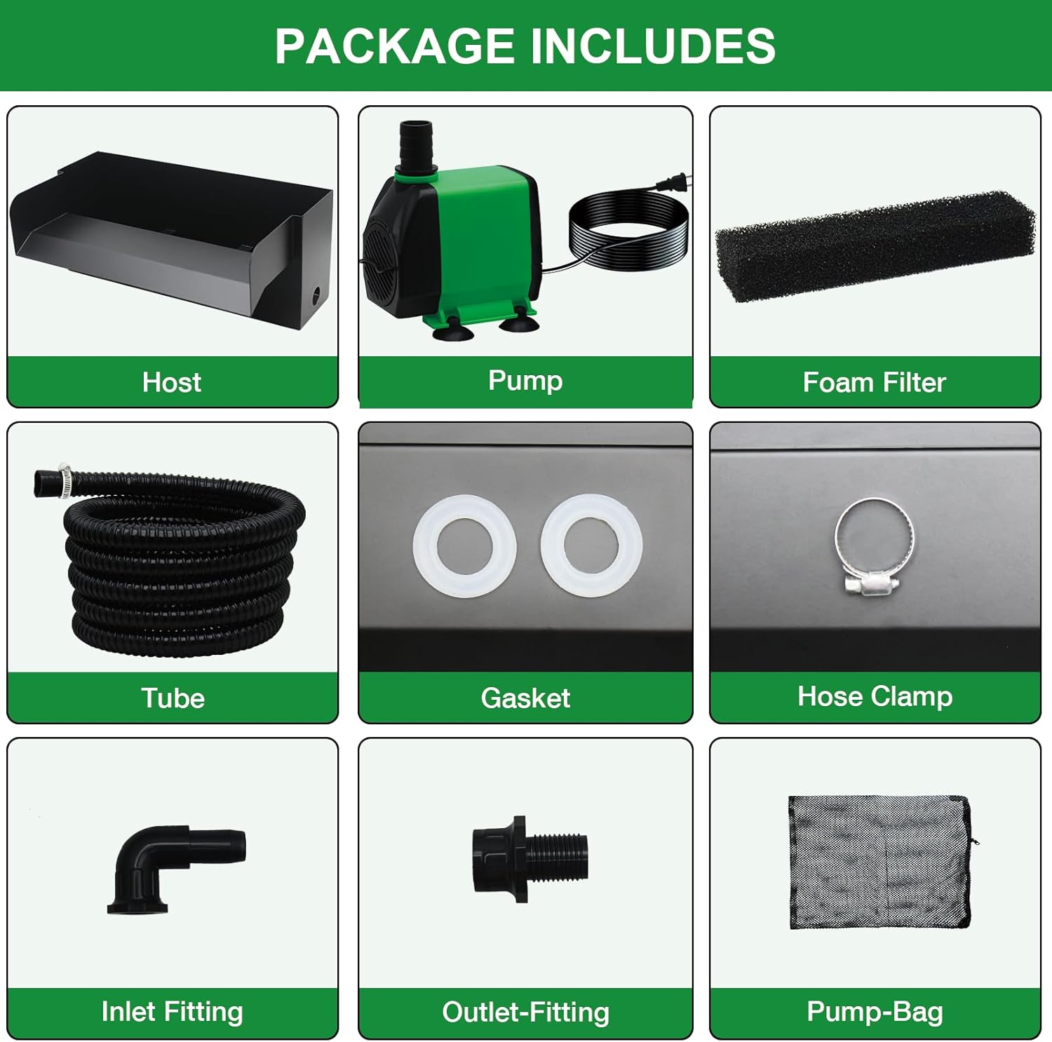 12.2in Pond Waterfall Kit,304 Stainless Steel Waterfall Spillway,Pond Spillway with 45W 740GPH Pump,10FT Corrugated Tubing,Filter