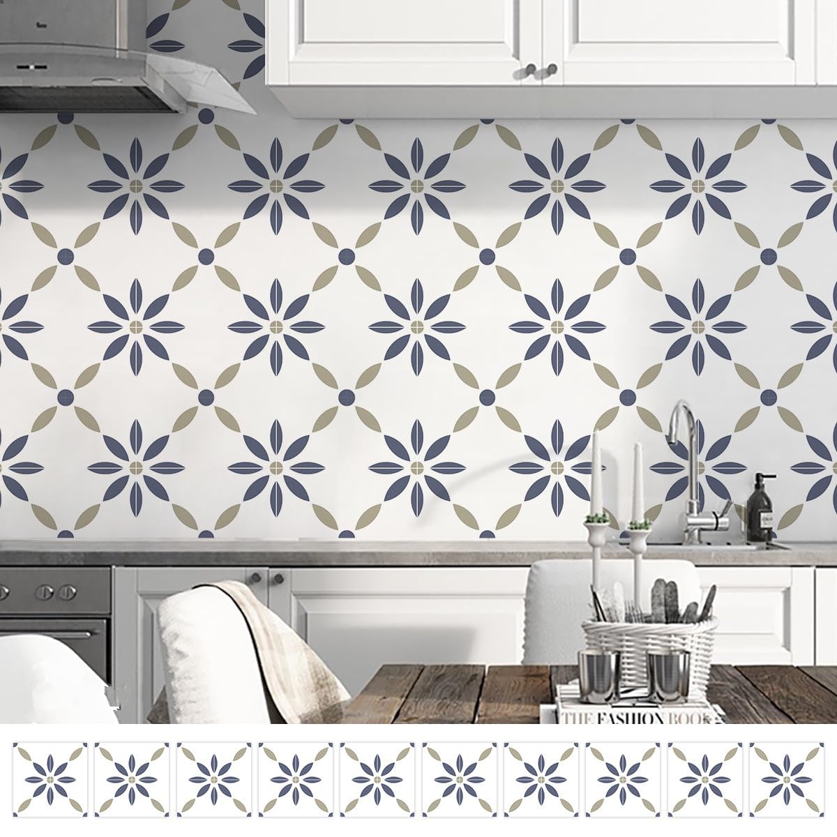 Self Adhesive Wall Tiles Blue Flower Square Tile Stickers Self Adhesive Wall Tiles Stick On Wall,Waterproof Oil-Proof Art,for Kitchen Bathroom Stairs,Fireplace Wall 15X15Cm
