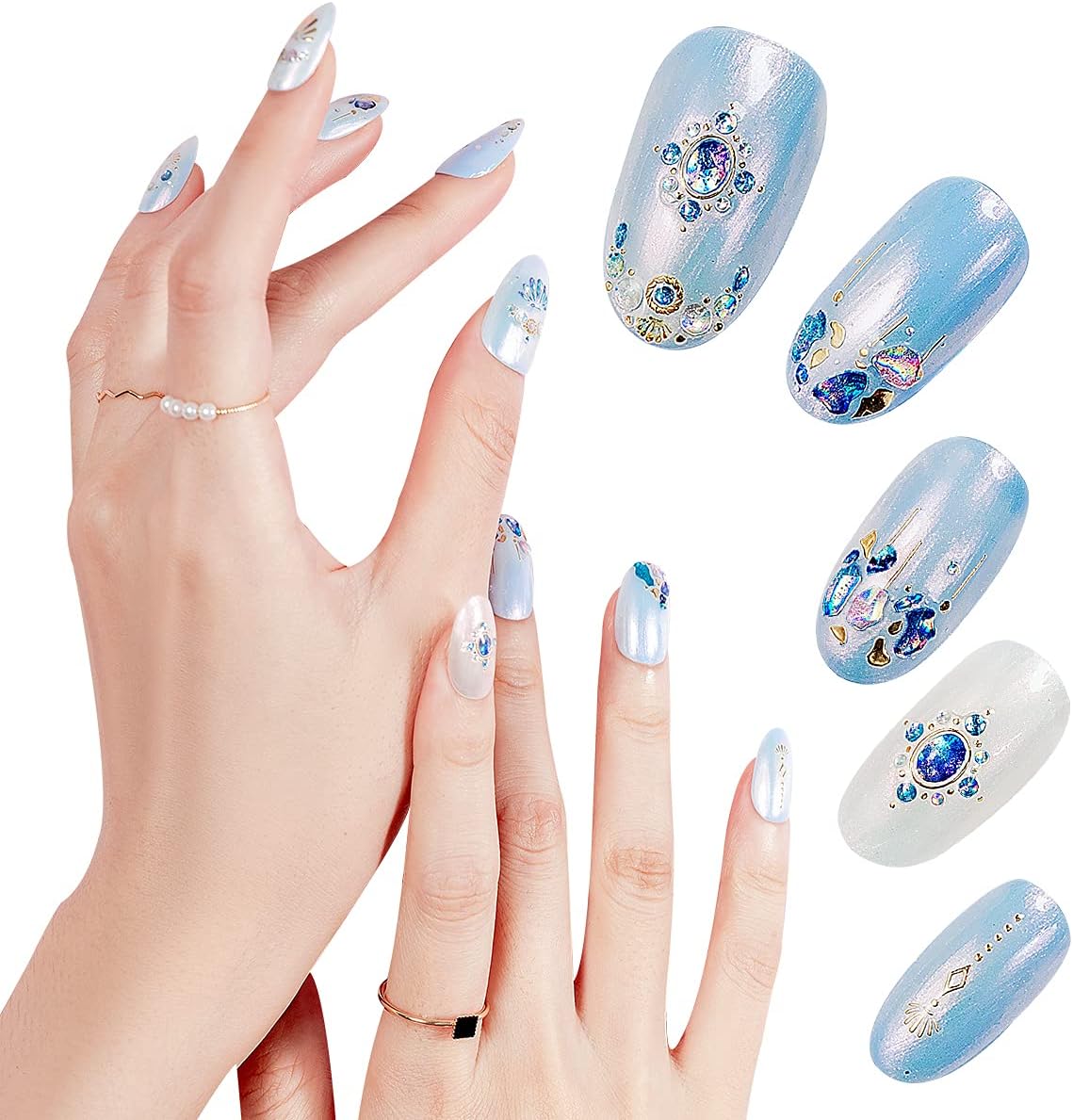 Angalaxy ネイルステッカー ブルー Diyネイルデカール プリンセススタイル ネイルデコ ネイルアート 簡単貼るだけ トップデザイナー 設計 かわいいネイルシール 女の子と子供に適用 人魚の涙 Faz Co Zm