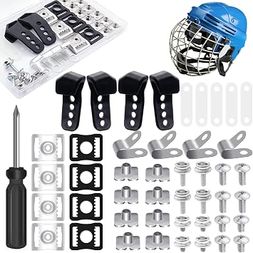 Football Helmet Repair Kit, Hockey Helmet Replacement Parts, Visor J Clips Rubber Gasket Screw Nuts with 1 Pcs Srewdriver, Chin Strap Adapter for Hockey, Baseball, Softball Helm