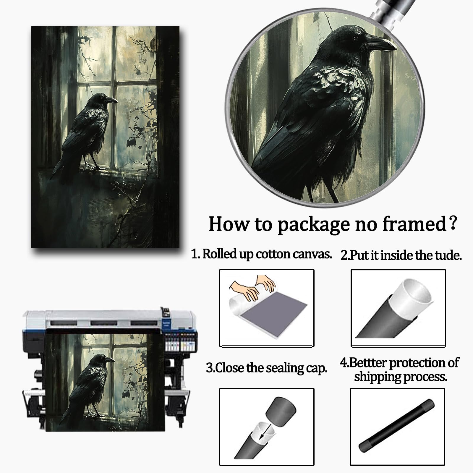 Gothic Grußkarte Mit Schwarzer Krähe - Vintage Horror Design #0149