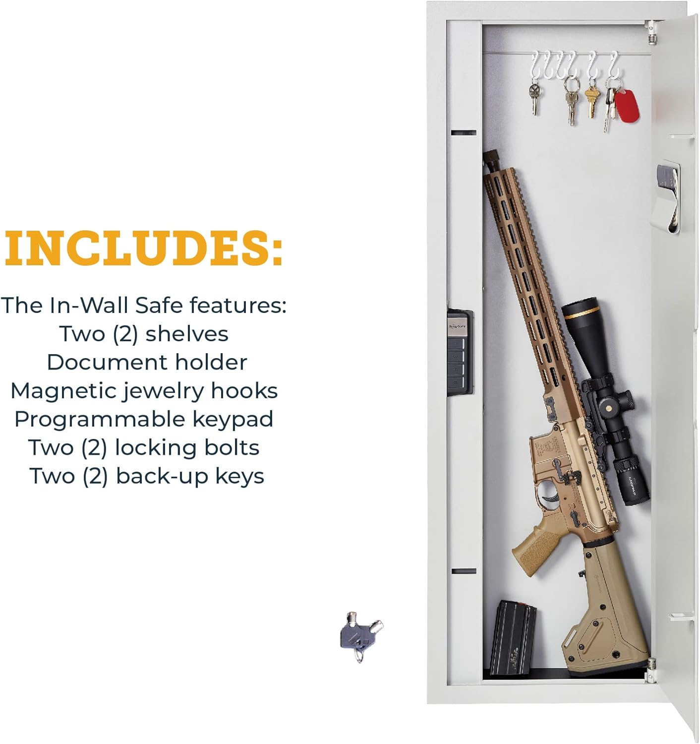 SnapSafe In Wall Tall Safe, Light Grey, 75414 - Hidden Gun Safe Provides Security for your Firearms & Valuables, Keypad Entry - Fits Between 2 Wall Studs, Flush Mount, Ideal for Home, Office