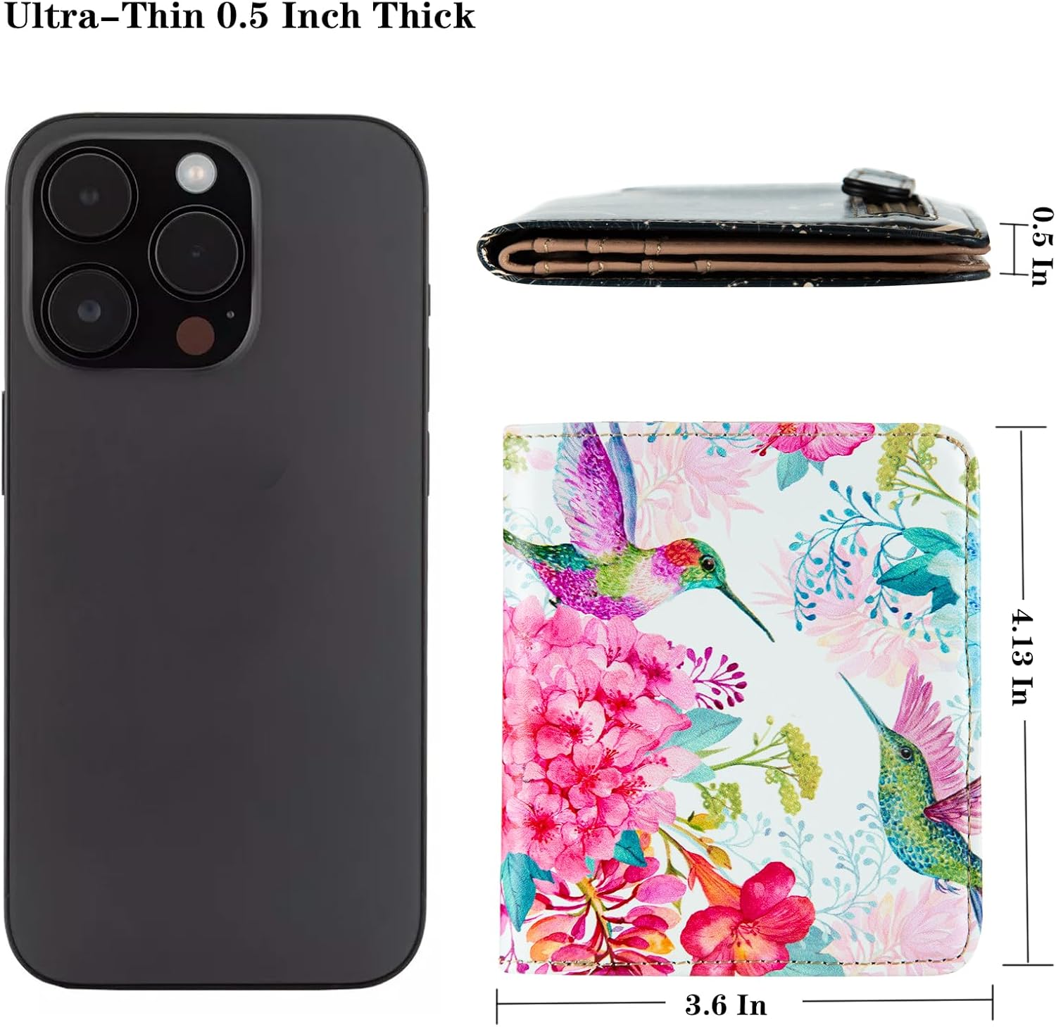 Womens Walle Rfid Blocking Small Compact Bifold Pocket Wallet Women travel mini wallet Ladies Purse with ID Window (Flowers and Hummingbirds) image 2