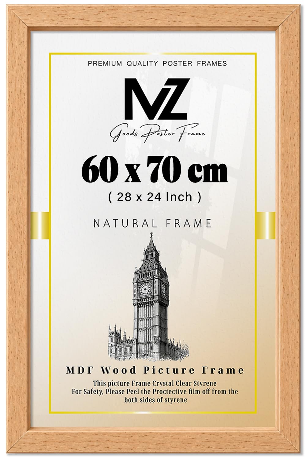 MZ GOODS | Large 1' 12" x 2' 4" Beech Poster Frame (60 x 70 CM) - Bedroom, Dining Room or Hallway House Decoration 28 x 24 Inch [ Beech ]