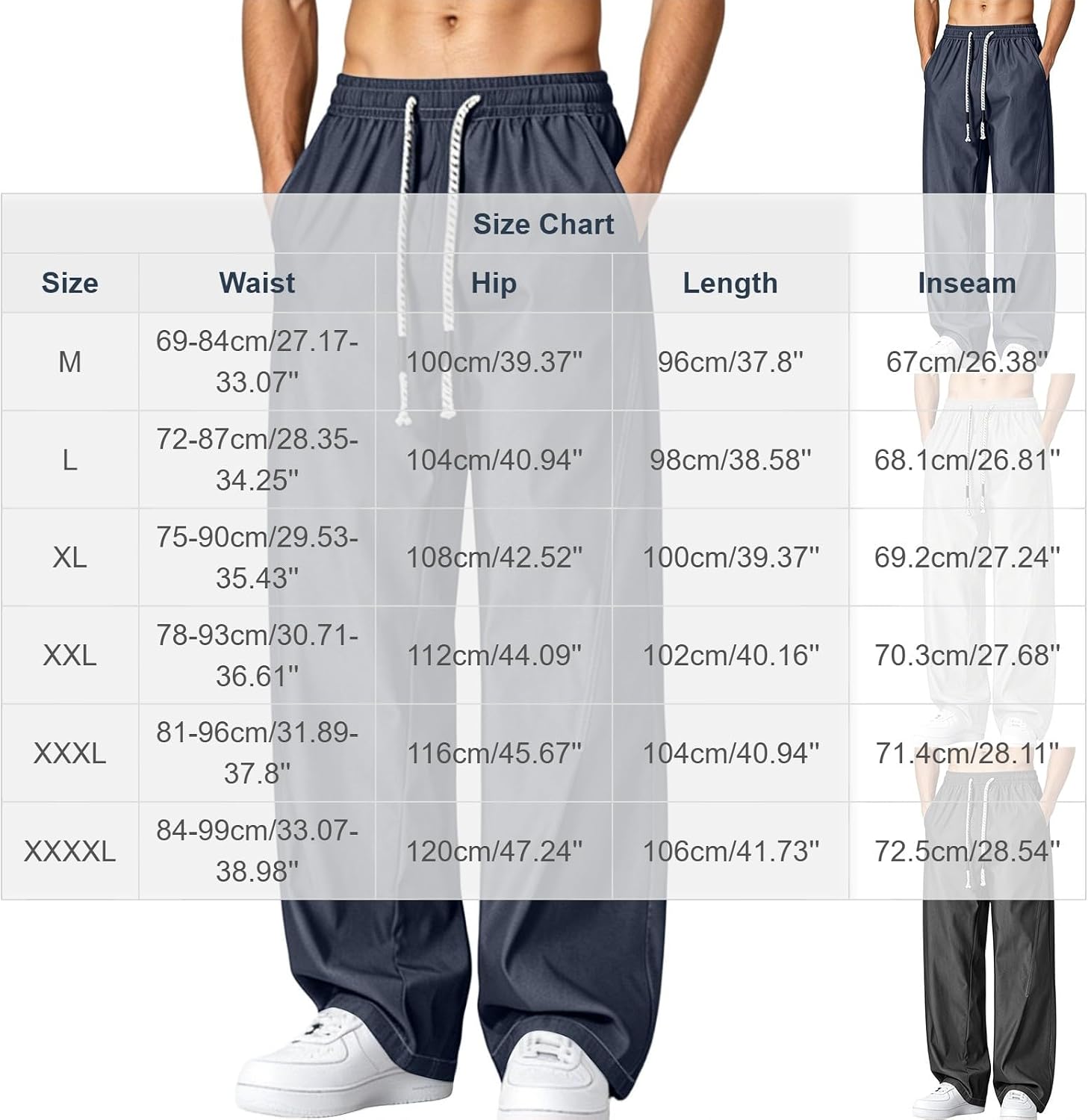 Men's Wide Leg Track Pants Drawstring Elastic Waist Trousers