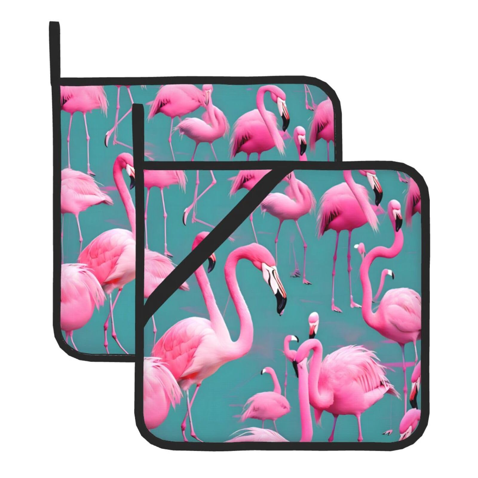 HJFCZH A flock of flamingos Prints Square Hot Pads for Kitchen Counter - Waterproof Pot Holders, Durable Heat Resistant Throw Layers for Serving, Oven & BBQ - 2 Pack