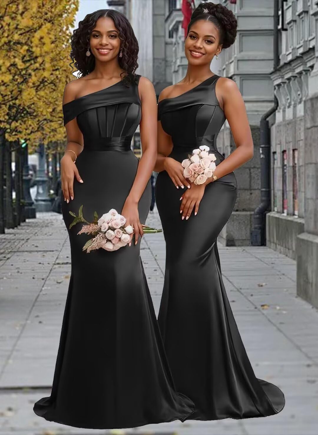 Women's One Shoulder Satin Bridesmaid Dresses Long Mermaid Elegant Formal Gowns Evening Dresses for Wedding 2025