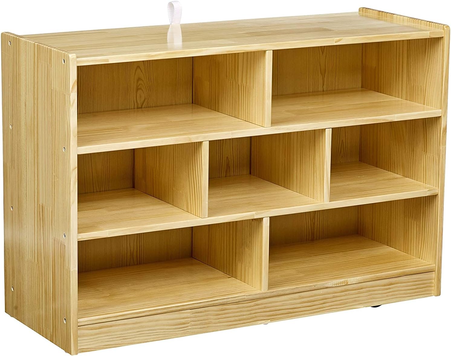 AmazonBasics Solid Wood Storage Cabinet with Caster Wheels with 7 Storage Shelves (Pine Finish)