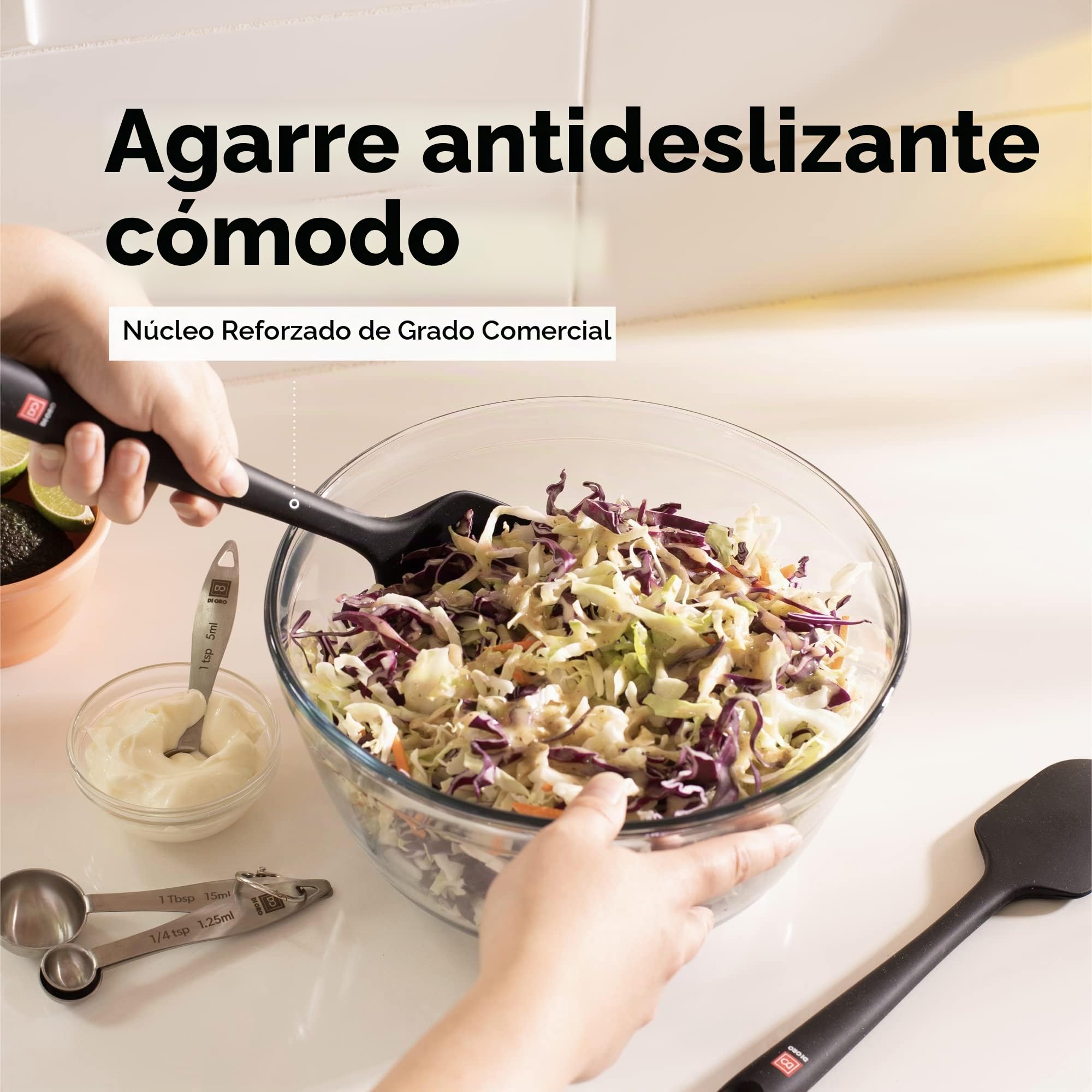 DI ORO Seamless Series - Juego de 2 espátulas y espátulas de silicona Pro XL, resistentes al calor, antiadherente, de grado comercial, raspadores grandes para mezclar y hornear (negro)