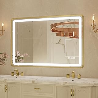 24x36 Inch LED Bathroom Mirror with Gold Metal Frame, Front and Backlit ...