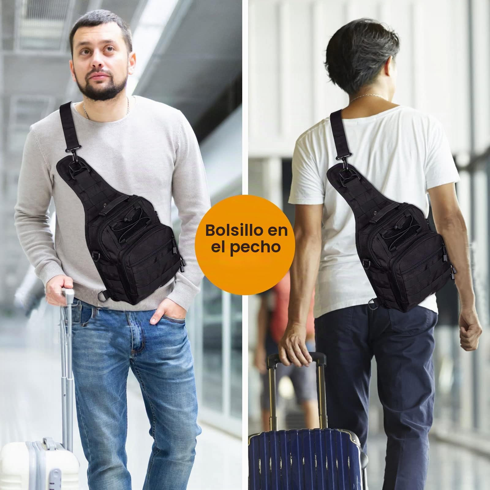 HUNTVP Bandolera Riñonera Hombre Mochila Táctical Militar para Correr Senderismo Ciclismo Camping Caza, Negro/Marrón/Camuflaje