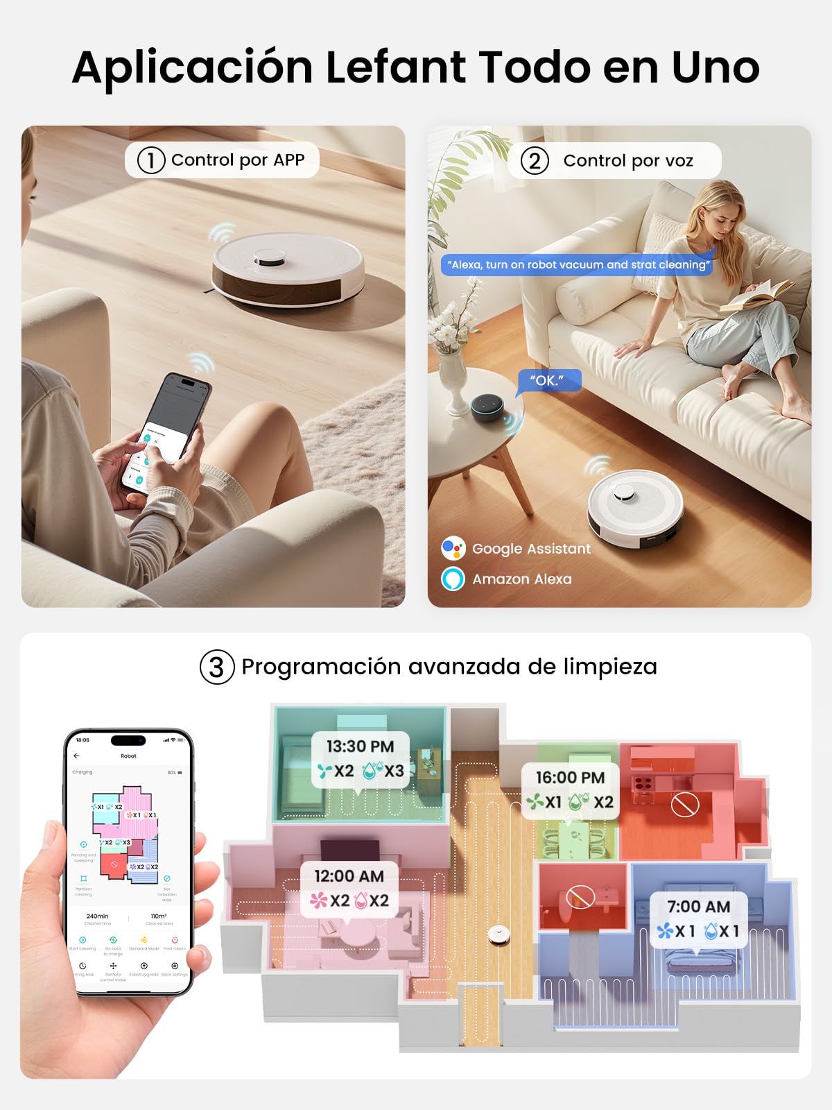 Lefant M2 Plus Robot Aspirador y Fregasuelos, 6000Pa con Estación de Vaciado Automático, Navegación Láser con Mapeo, Evitación de Obstáculos PSD, 140min Autonomía, Ideal para Pelos de Mascotas