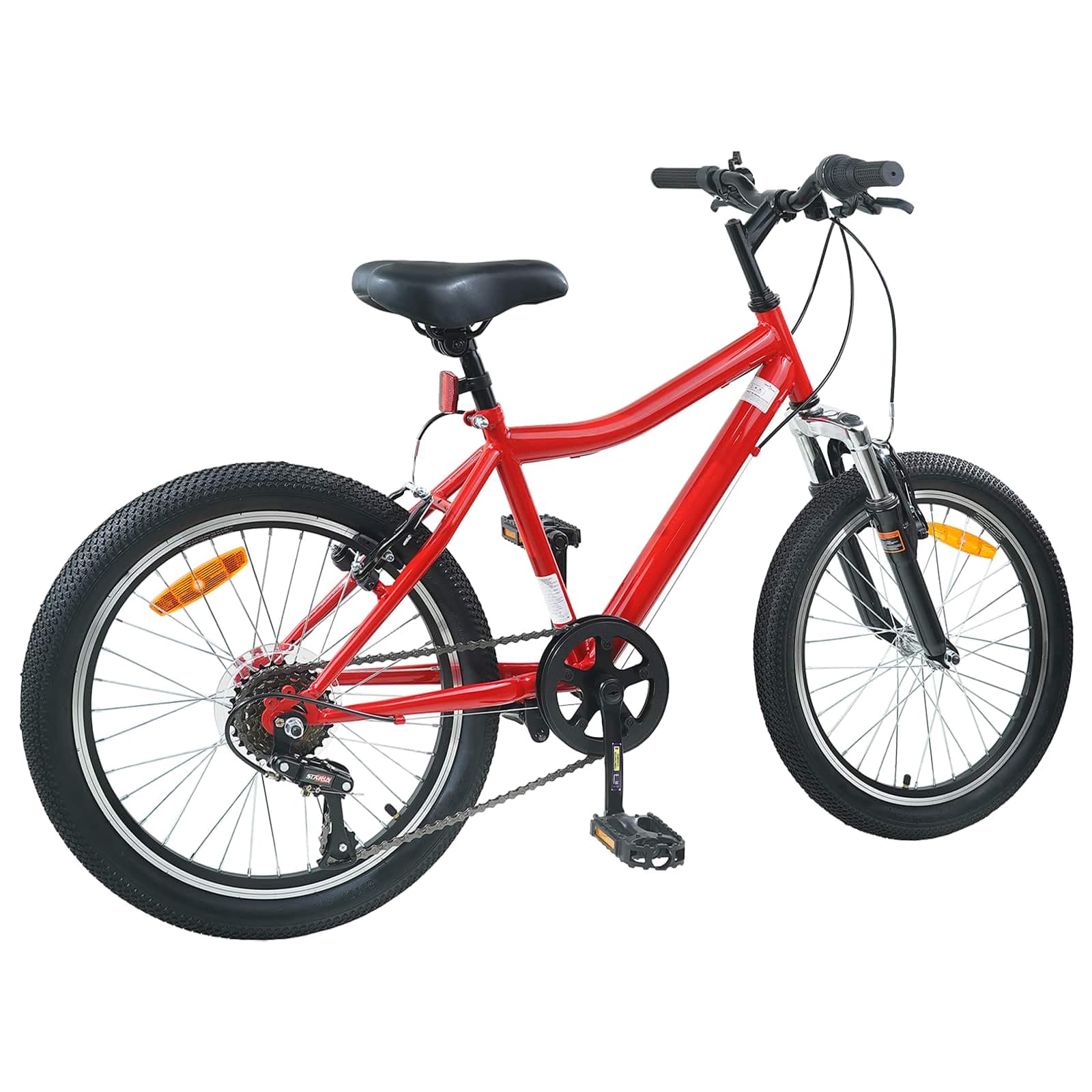 Bicicleta infantil en pulgadas con marco de acero negro de 6 velocidades para 6-11 años con asiento ajustable y manillar, freno para viajes seguros, ideal para exteriores, ocio, naturaleza y