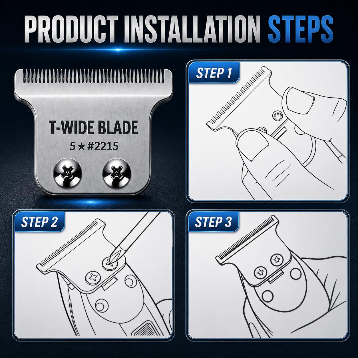 Cuchillas T-Wide de Repuesto Compatibles con las Cortadoras Wahl 5-Star Detailer – 0,4 mm, Zero-Gap (Plata – Paquete de 2)
