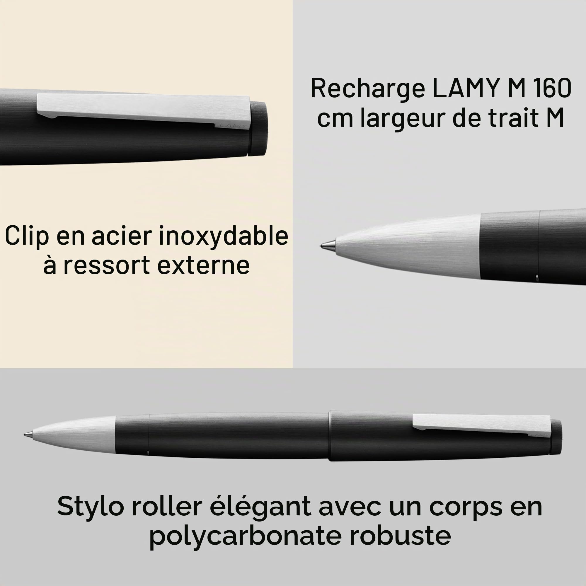 Lamy 2000 black - stylo rollerball élégant dans un corps robuste en fibre de verre - parfaitement équilibré et à pointe moyenne - avec la recharge rollerball M 63 en noir