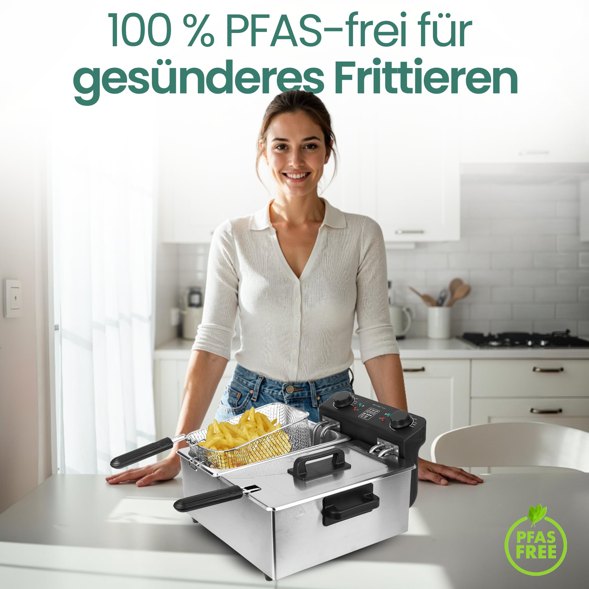 EMERIO 2x 3.0L Öl-Fritteuse mit Kaltzonen Technologie | Doppelkammer | Thermostat | kein bitterer Geschmack mehr | 3300 W | Tank aus Edelstahl | PFAS frei | einfache Reinigung | Thermostat | DF-120485
