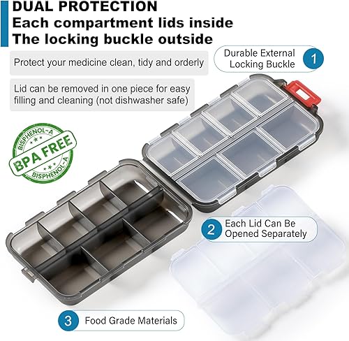 Vista 6 de 14 GRIDS Travel Pill Organizer Box with Labels - Travel Medicine Case Kit - Pocket Daily Pharmacy Container - Travel Medication Holder Dispenser for