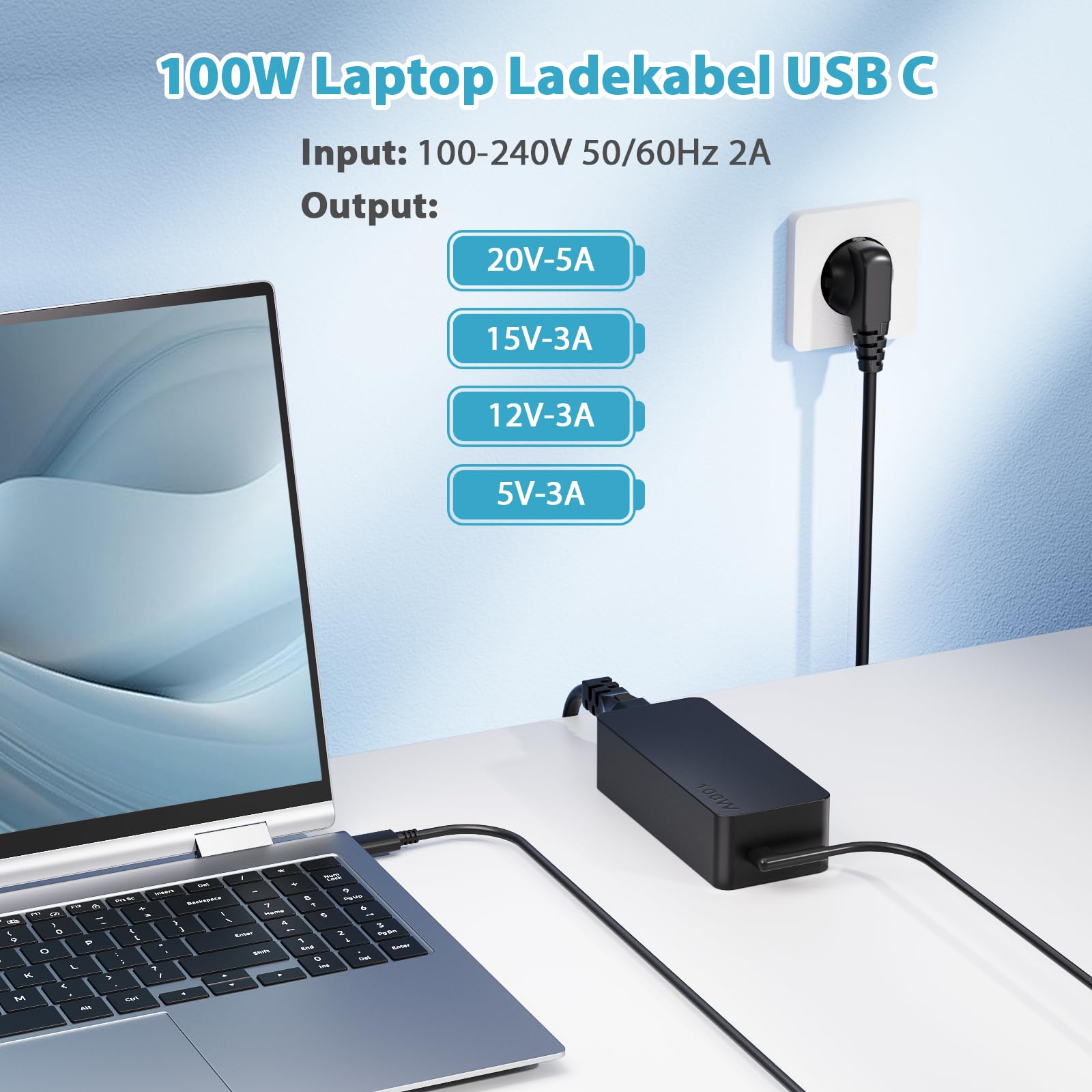 Alimentazione USB C 100W, Caricatore USB C Cavo di ricarica USB C