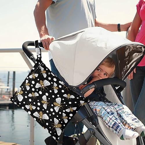 Miniatura 2 de visesunny Honey Bees Black - 2 bolsas para cambiar pañales con bolsillos con cremallera, lavables, reutilizables, espaciosas, pañal de tela para