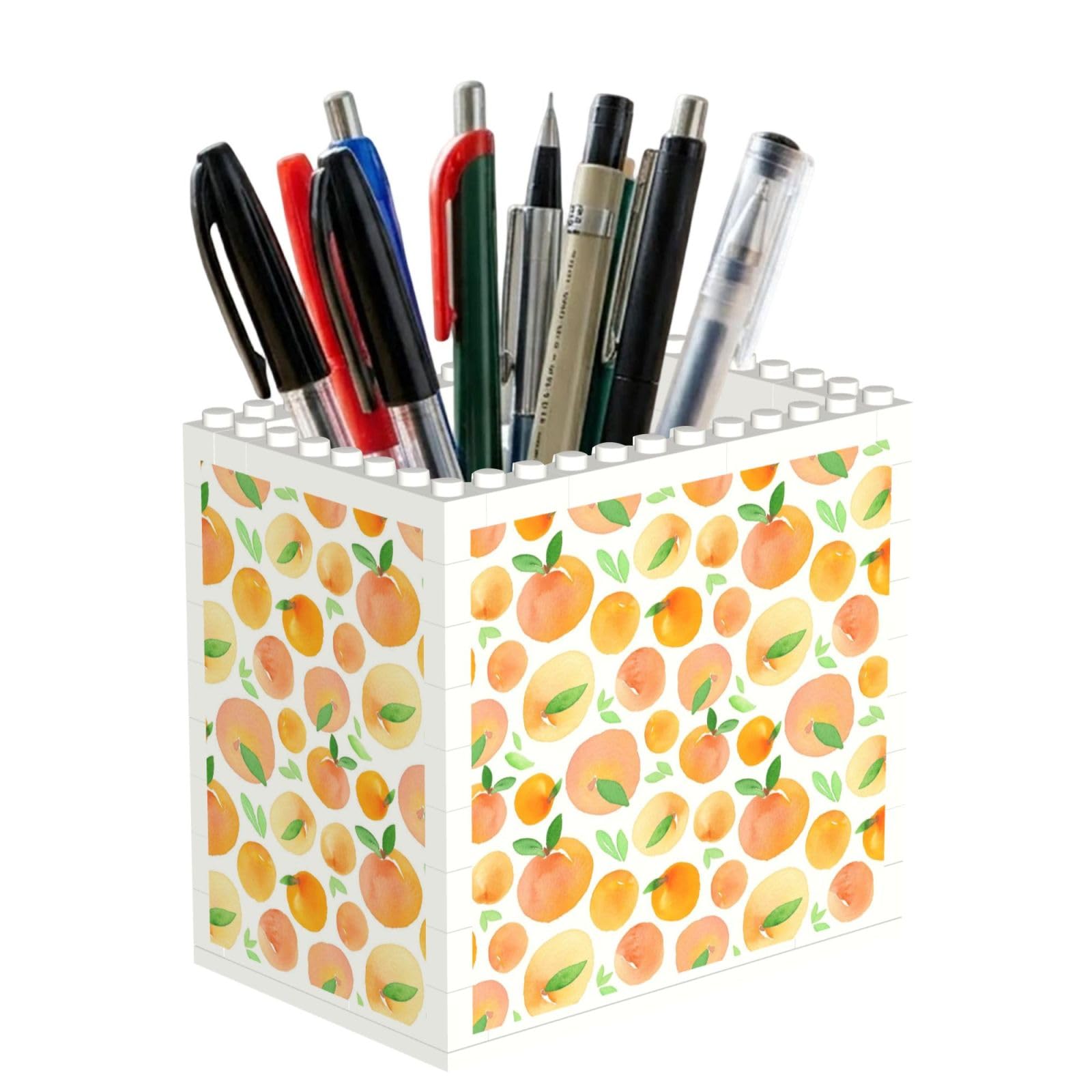 SATUSA Peach Print Building Block Texture Pen Holder - Pencil Holder For Desk Pen Organizer,Aesthetic Desk Accessories For Women(1pcs)