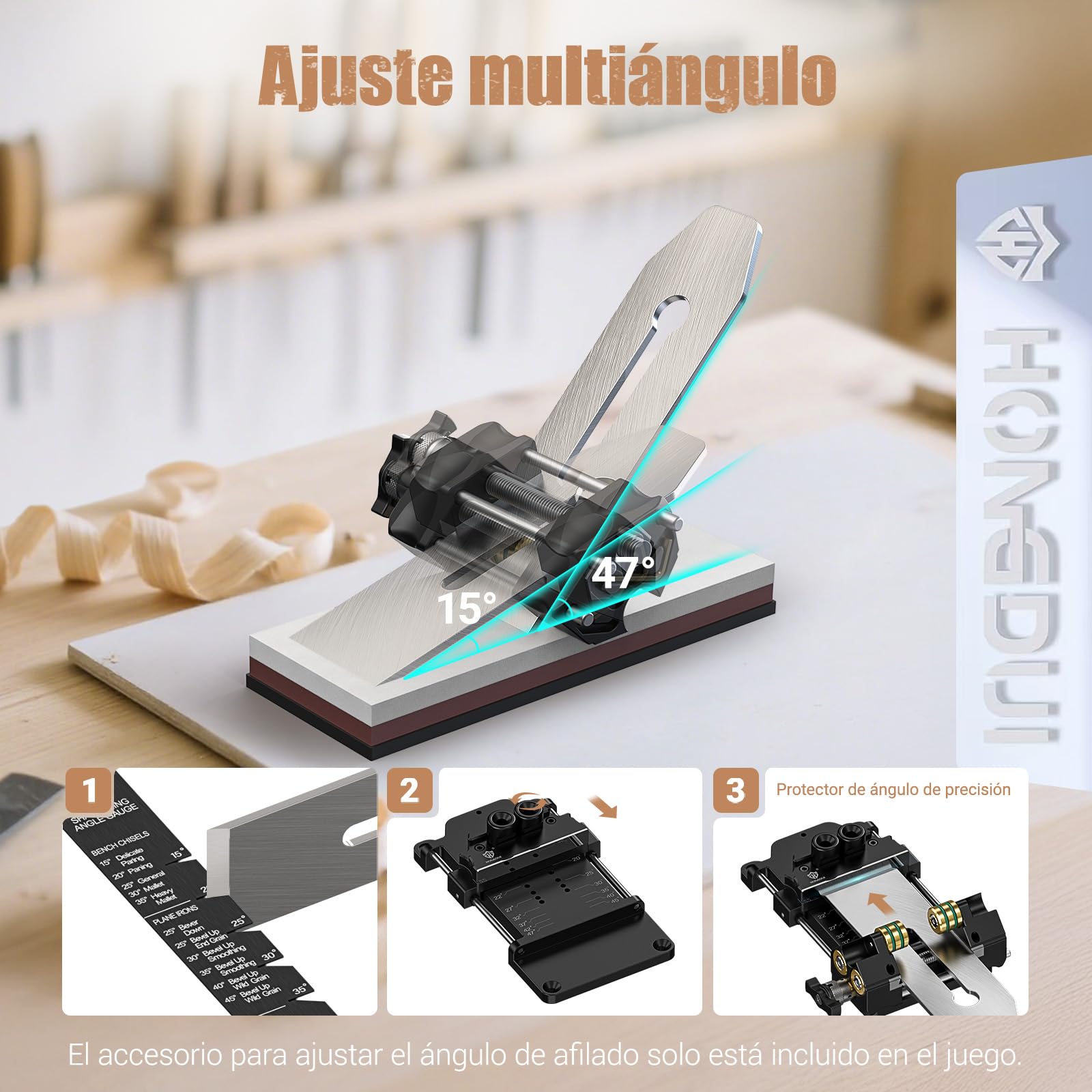 HONGDUI Kit de afilado de cinceles con guía de afilado, medidor de ángulo ajustable y accesorio de ángulo de afilar para herramientas de carpintería para cinceles y planos de 0.1 a 3.2 pulgadas