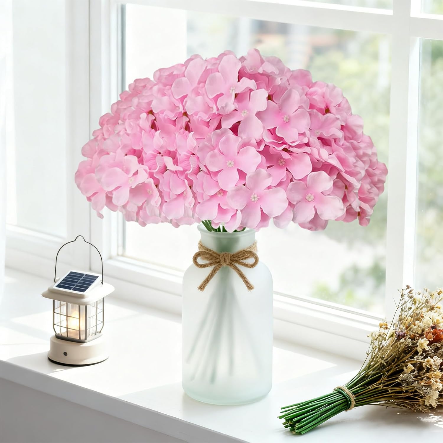 20 Pcs Pink Hydrangea Artificial Flowers Bulk, Faux Hydrangea Flowers Heads, Artificial Fake Silk Hydrangea Flowers with Stems, Pink Flowers Artificial for Decoration Wedding Décor - Image 4