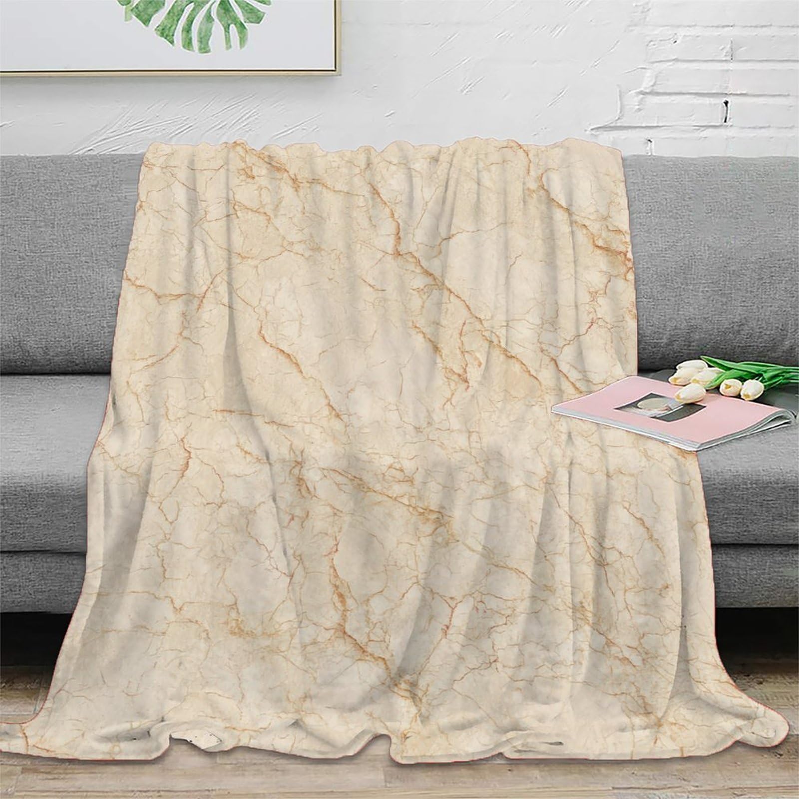 Estampado 3D Marble Texture Manta para Aire Acondicionado Microfibra Ropa de Cama esponjosa Natural Stone Plaid para Verano Suave 80×90inch(200x230cm)