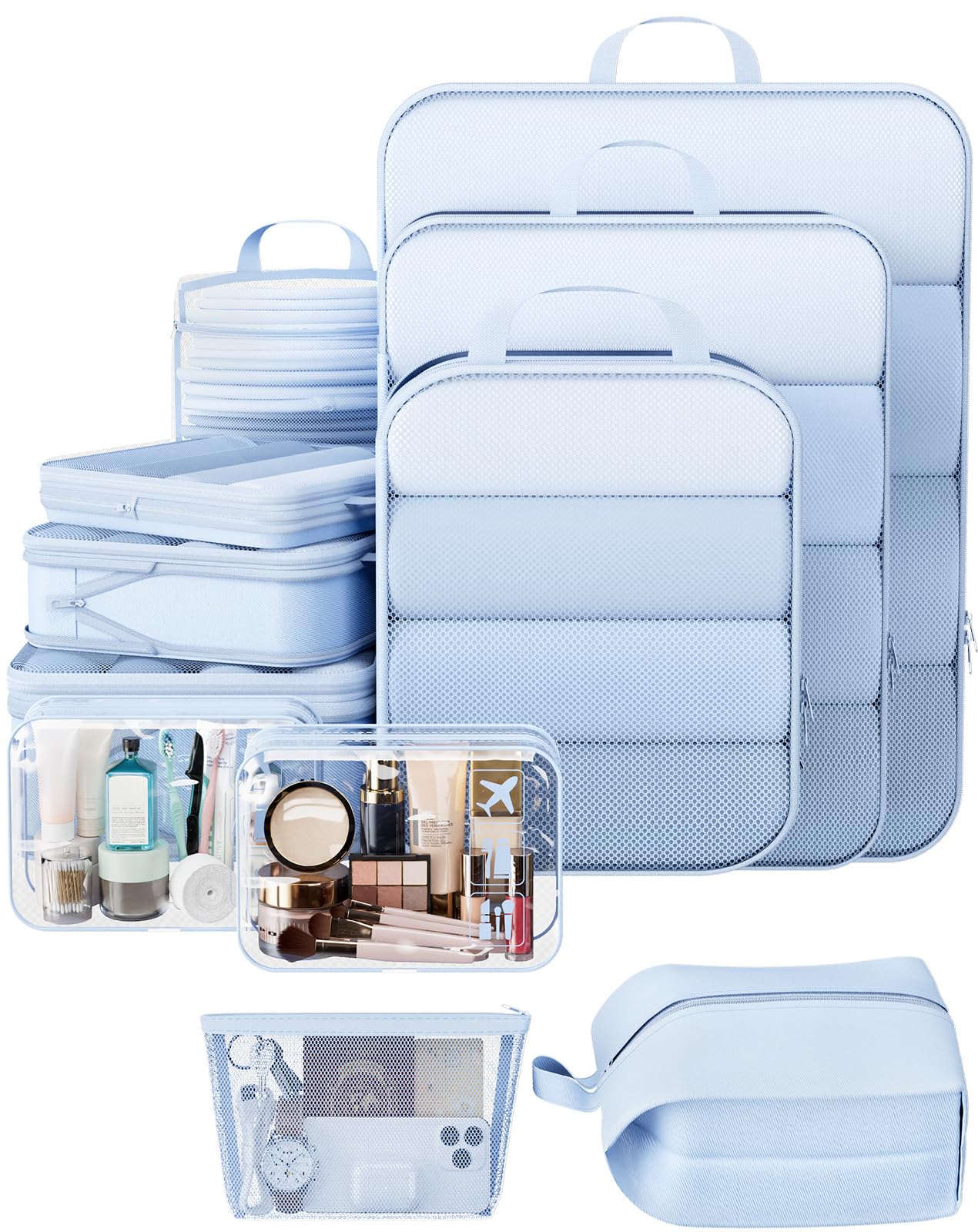 Veken 11 Set Compression Packing Cubes for Travel Essentials,Compressible Expandable Large Luggage Suitcase Organizer Bags for Clothing,Durable Space